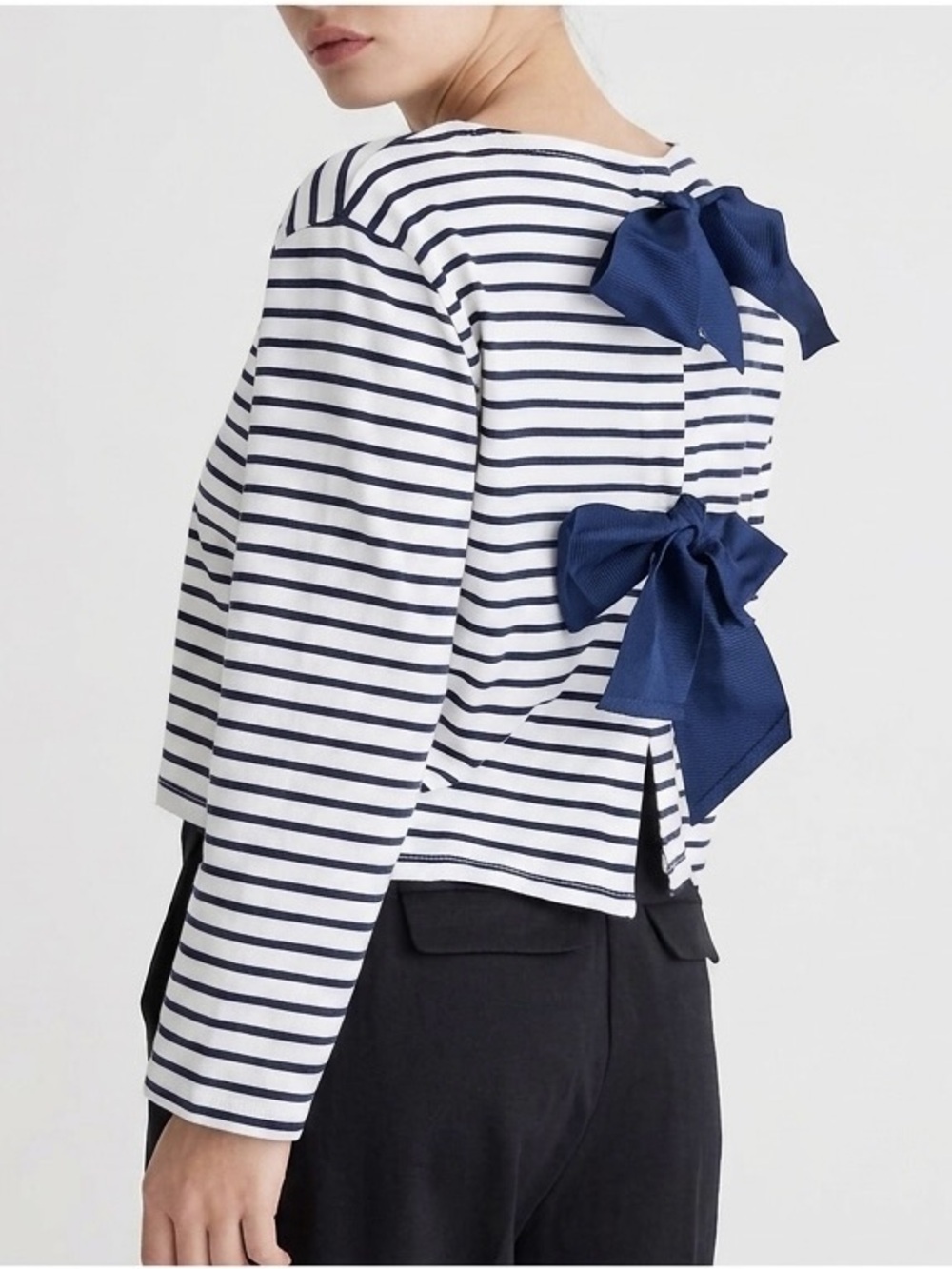J. Crew Navy Bow Back Striped Long-Sleeve 100% Cotton Top, Sailor Girl, Preppy